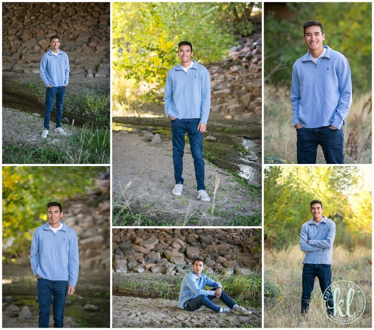 teenage guy stands by creek in downtown parker colorado