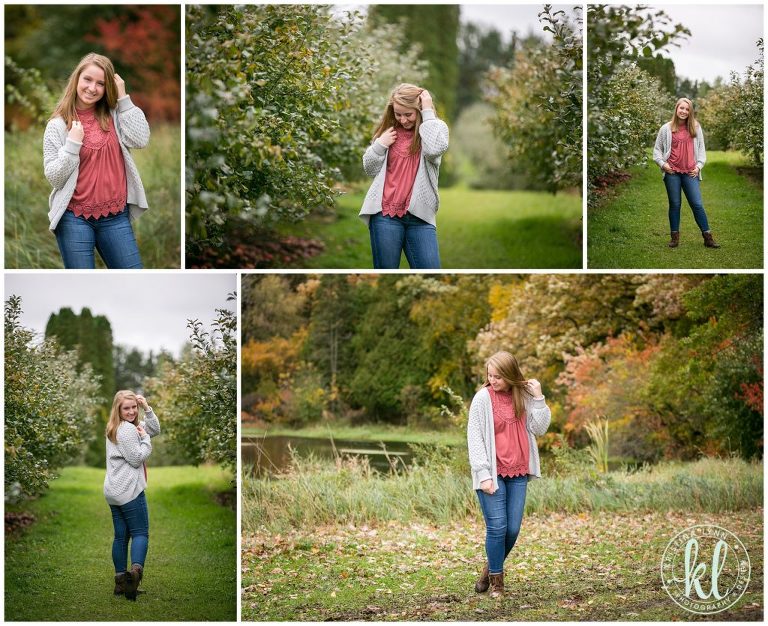 teenage girl poses for senior portraits at aamodts apple farm in stillwater minnesota