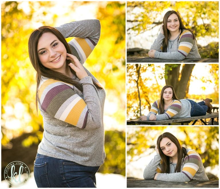 senior photo session with bright yellow trees near clarion iowa