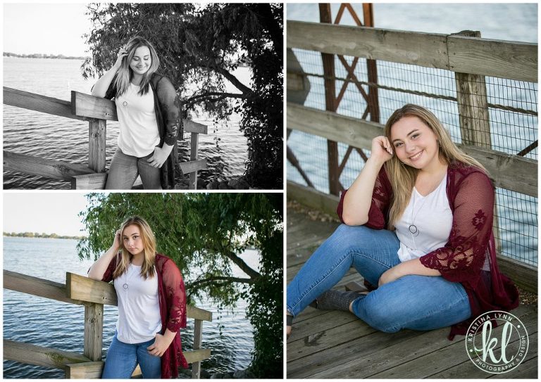 teenage girl sits on wooden bridge at lake cornelia near clarion iowa