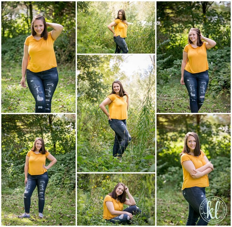 teenage girl poses for senior photos session at lake cornelia near clarion iowa