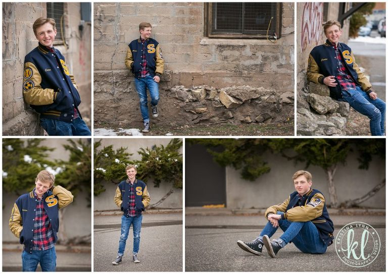 graduation photos behind a building in downtown stillwater minnesota