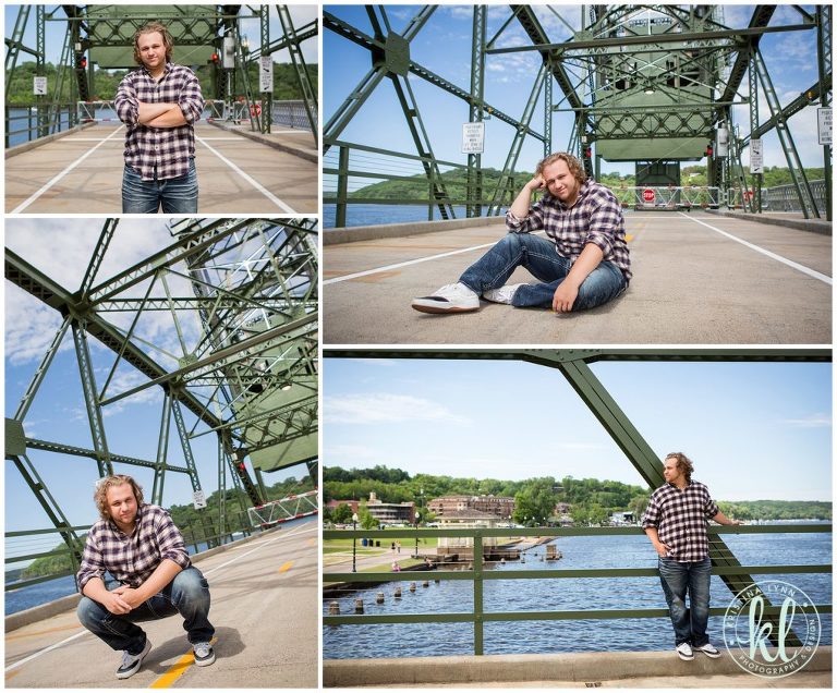 high school senior session on stillwater lift bridge