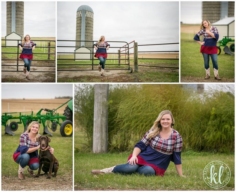 high school senior girl poses for pictures on family farm near clarion iowa