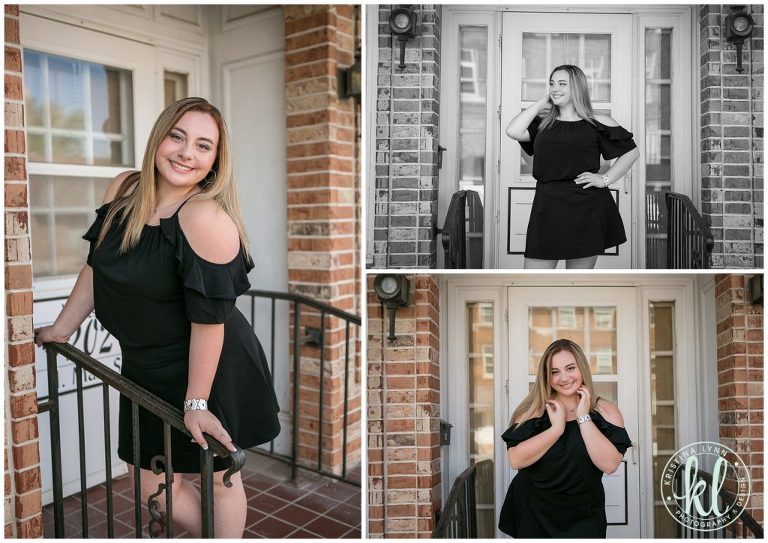 graduation photos outside storefront on main street in clarion iowa