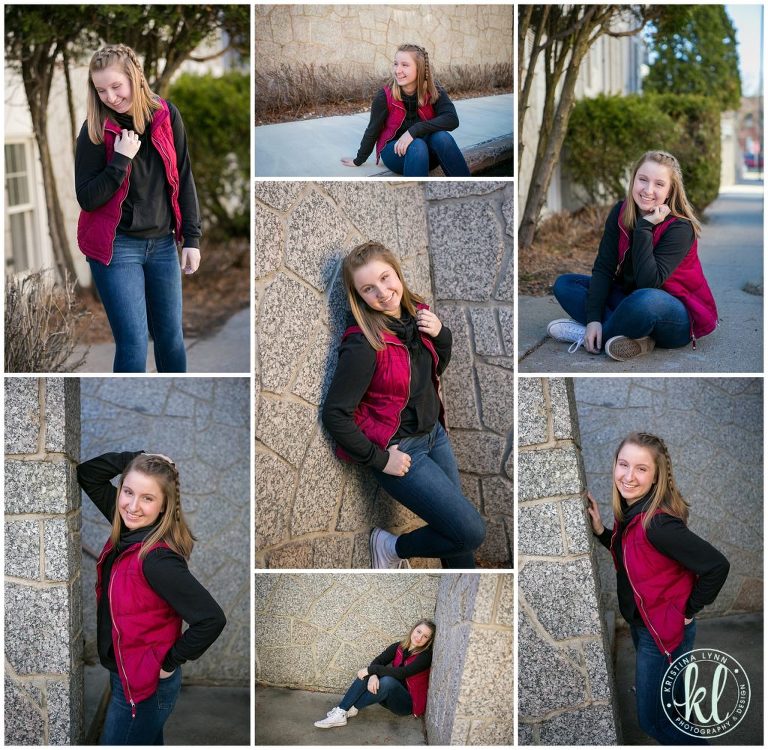 girl poses for senior pictures in downtown stillwater minnesota