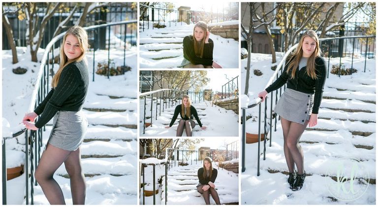snowy senior photo session in downtown stillwater minnesota
