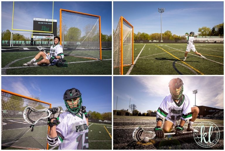 Kristina Lynn Photography & Design Senior Pictures 4 poses on a lacrosse field