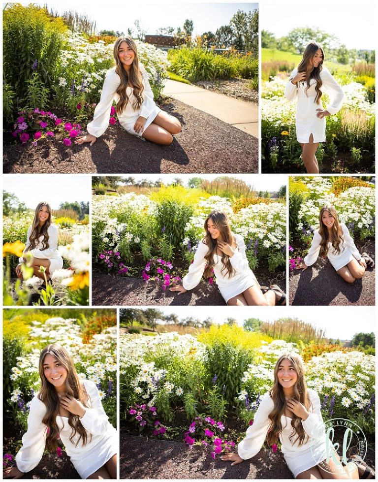 Kristina Lynn Photography & Design Senior Pictures in the Summer. Collage of 7 senior pictures in a field of flowers.